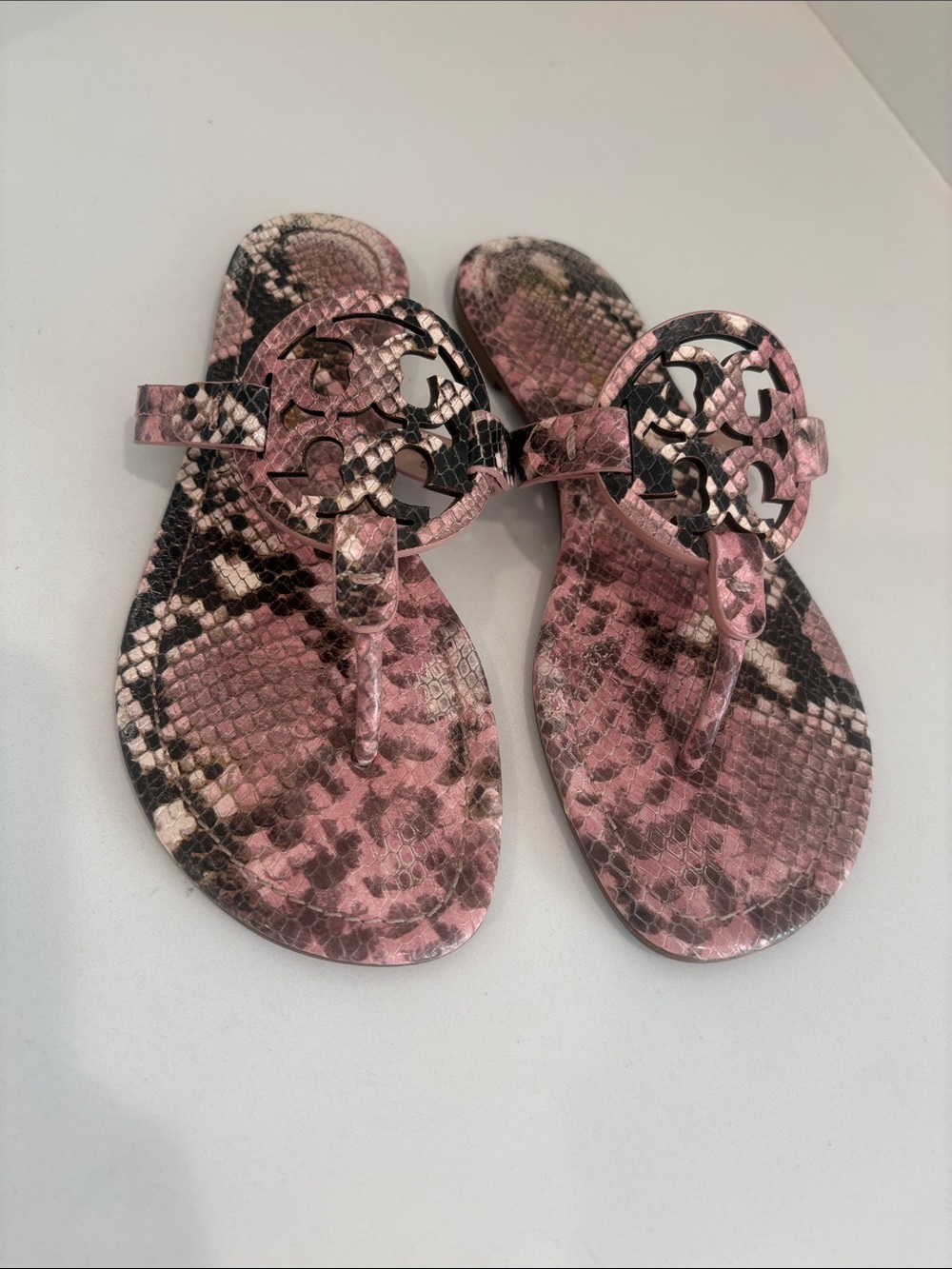 Tory Burch Miller Snake-Print Leather Thong Sandal in Pink and Brown 8.5 - Picture 6 of 15